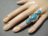 Vibrant Vintage Native American Navajo Blue Gem Turquoise Sterling Silver Ring Old-Nativo Arts
