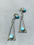Amazing Vintage Native American Navajo Blue Gem Turquoise Sterling Silver Earrings-Nativo Arts