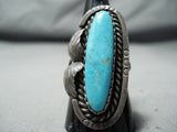 Outstanding Vintage Native American Navajo Blue Gem Turquoise Sterling Silver Ring Old-Nativo Arts