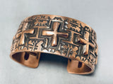 Heavy Hand Detailed Native American Navajo Copper Wide Heavy Bracelet-Nativo Arts