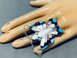 A+ Intricacy Vintage Native American Zuni Turquoise Inlay Sterling Silver Ring-Nativo Arts