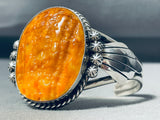 Orange Peel Spiny Oyster Vintage Native American Navajo Sterling Silver Bracelet-Nativo Arts