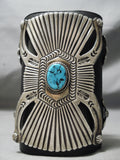 Detailed Towering Vintage Native American Navajo Blue Turquoise Sterling Silver Ketoh Bracelet-Nativo Arts