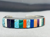 Important Lincoln Family Native American Navajo Vintage Inlay Sterling Silver Bracelet-Nativo Arts