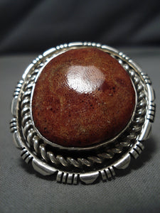 One Of Biggest Vintage Santo Domingo Native American Coral Sterling Silver Ring-Nativo Arts