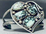 Incredibly Rare Vintage Native American Navajo Turquoise Heart Sterling Silver Bracelet Old-Nativo Arts