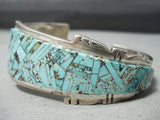 One Of Most Intricate Vintage Native American Navajo Turquoise Inlay Sterling Silver Bracelet-Nativo Arts