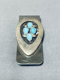 Exquisite Vintage Native American Navajo Turquoise Inlay Sterling Silver Money Clip-Nativo Arts