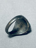 Very Dark Patina Vintage Native American Navajo Turquoise Sterling Silver Ring Old-Nativo Arts