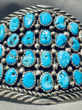 Rare Vintage Native American Navajo Kingman Turquoise Cluster Sterling Silver Huge Bracelet-Nativo Arts