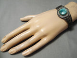 Earlier 1900's Vintage Native American Navajo Carico Lake Turquoise Sterling Silver Bracelet Old-Nativo Arts