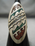 Amazing Vintage Native American Navajo Wave Pueblo Inlay Sterling Silver Ring Old-Nativo Arts