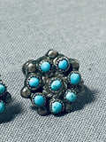 Beautiful Vintage Native American Zuni Blue Gem Turquoise Sterling Silver Earrings-Nativo Arts