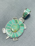 Native American Rare Vintage Inlay Royston Turquoise Sterling Silver Turtle Pendant-Nativo Arts
