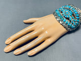 One Of Most Unique Vintage Native American Navajo Turquoise Teardrop Sterling Silver Bracelet-Nativo Arts