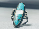 Native American Gorgeous Vintage Santo Domingo Turquoise Mother Of Pearl Sterling Silver Ring-Nativo Arts