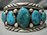 Rare Graduating Turquoise Vintage Native American Navajo Sterling Silver Bracelet Old-Nativo Arts