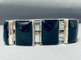 Big Square Black Stone Vintage Native American Navajo Sterling Silver Bracelet-Nativo Arts
