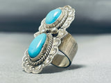 Captivating Vintage Native American Navajo 2 Blue Gem Turquoise Sterling Silver Huge Ring-Nativo Arts
