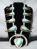 Authentic Bear Vintage Native American Navajo Turquoise Sterling Silver Squash Blossom Necklace-Nativo Arts