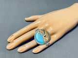 Tremendous Native American Navajo Turquoise Sterling Silver Ring Signed Calvin Desson-Nativo Arts