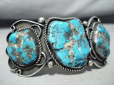 Museum Classic Vintage Native American Navajo Morenci Turquoise Sterling Silver Bracelet-Nativo Arts