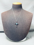 Sweet Vintage Native American Navajo Pilot Mountain Turquoise Sterling Silver Cross Necklace-Nativo Arts