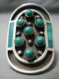 One Of The Best Vintage Native American Zuni Green Turquoise Sterling Silver Ring Old-Nativo Arts