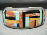 Thicker Signed Vintage Native American Navajo Turquoise Shell Inlaid Sterling Silver Bracelet-Nativo Arts