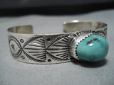 Remarkable Vintage Native American Navajo Carico Lake Turquoise Sterling Silver Bracelet Old-Nativo Arts