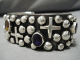 Important Vintage Native American Navajo Sterling Silver Cross Amethyst Bracelet Cuff-Nativo Arts