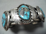 Very Rare Old Pyrite Morenci Turquoise Vintage Native American Navajo Sterling Silver Bracelet-Nativo Arts