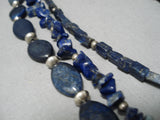 One Of The Best Vintage Native American Navajo Lapis Sterling Silver Necklace Old-Nativo Arts