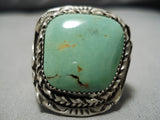 Magnificent Vintage Native American Navajo Huge Green Turquoise Sterling Silver Ring-Nativo Arts