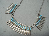 Jean Hattie Vintage Native American Zuni Turquoise Sterling Silver Needlepoint Necklace Old-Nativo Arts