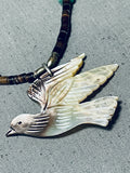 Native American Breathtaking Vintage Santo Domingo Turquoise Heishi Shell Bird Necklace-Nativo Arts