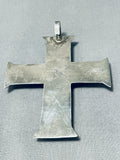 Marvelous Vintage Native American Navajo Blue Diamond Turquoise Sterling Silver Cross Pendant-Nativo Arts