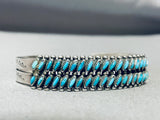 Important Early Vintage Native American Zuni Slanted Turquoise Sterling Silver Bracelet-Nativo Arts