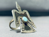 Important Vintage Native American Navajo Old Kingman Turquoise Sterling Silver Waterbird Ring-Nativo Arts