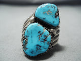Spectacular Vintage Native American Navajo Old Kingman Turquoise Sterling Silver Ring-Nativo Arts