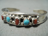 Baby Very Small Vintage Native American Navajo Turquoise Coral Sterling Silver Bracelet-Nativo Arts