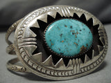 Very Rare Aqua Turquoise Vintage Native American Navajo Sterling Silver Bracelet Cuff Old-Nativo Arts