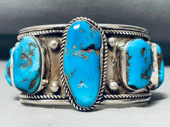 One Of The Best Vintage Native American Navajo Blue Gem Turquoise Sterling Silver Bracelet-Nativo Arts