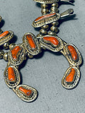 Rare Gold Sterling Silver Coral Vintage Native American Navajo Squash Blossom Necklace-Nativo Arts