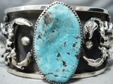 Crazy Scorpion Detaild Native American Blue Turquoise Sterling Silver Bracelet-Nativo Arts