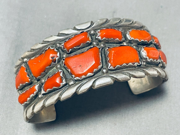 Museum Quality Vintage Native American Zuni Chunky Coral Sterling Silver Bracelet-Nativo Arts