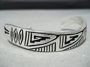 Keyonnie Begay Vintage Native American Navajo Sterling Silver Geomtric Bracelet-Nativo Arts