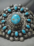 Myron Etsitty Vintage Native American Navajo Turquoise Sterling Silver Cluster Bracelet-Nativo Arts