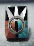 Best Important Vintage Native American Zuni Turquoise Inlay Sterling Silver Spinner Ring-Nativo Arts