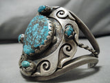 Opulent Vintage Native American Navajo Hopi Native American Navajo Turquoise Geomtric Sterling Silver Bracelet-Nativo Arts